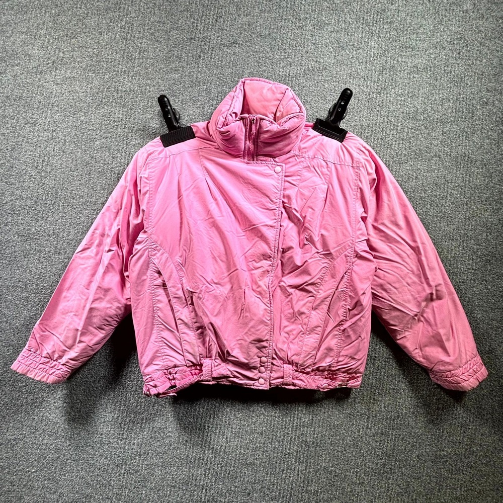 Vintage Herman's Puffer Ski Jacket Womens Large Pink Goose Down Softshell Zip Up
